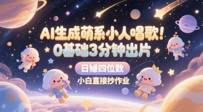 AI生成萌系小人唱歌,0基础3分钟出片,28个作品涨粉8.9W,单条最高19W赞,日入四位数,小白直接抄作业