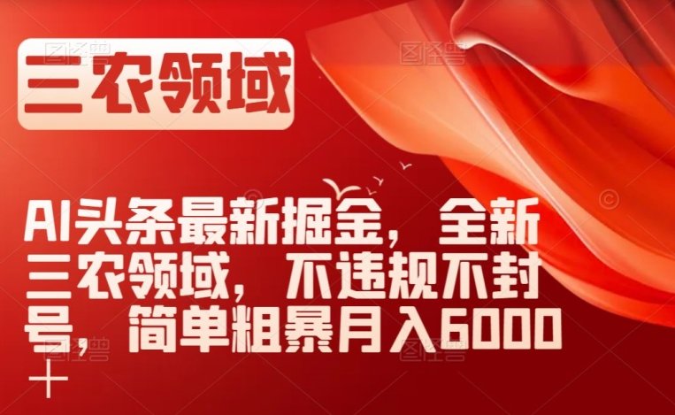AI头条最新掘金，全新三农领域，不违规不封号，简单粗暴月入6000＋【揭秘】(探索三农领域在AI头条的新机遇)