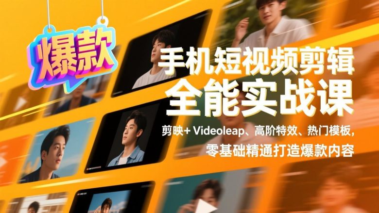 手机短视频剪辑全能实战课，剪映+Videoleap、高阶特效、热门模板，零基础精通打造爆款内容