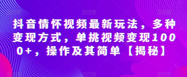 抖音情怀视频最新玩法，多种变现方式，单挑视频变现1000+，操作及其简单【揭秘】(探索抖音情怀视频的新玩法简单操作，高效变现)