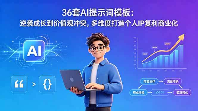 36套AI提示词模板：逆袭成长到价值观冲突，多维度打造个人IP复利商业化