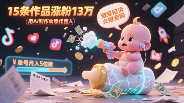 用AI制作幼崽代言人,宝宝的控诉火爆全网,15条作品涨粉13万,单号月入5位数实操教程