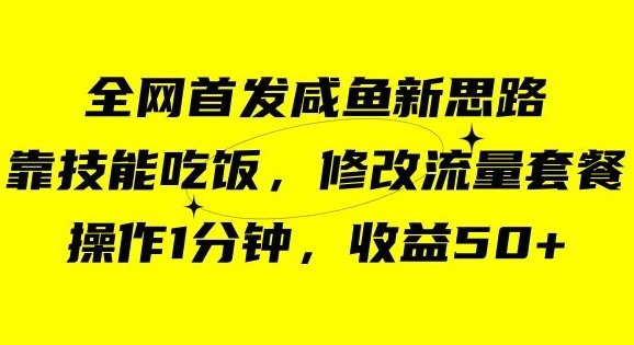 咸鱼冷门新玩法,靠“技能吃饭”,修改流量套餐,操作1分钟,收益50【揭秘】(利用信息差在咸鱼上轻松赚取收益的新方法) 咸鱼冷门新玩法,靠“技能吃饭”,修改流量套餐,操作1分钟,收益50【揭秘】(利用信息差在咸鱼上轻松赚取收益的新方法)