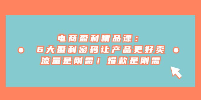 电商盈利精品课：6大盈利 密码让产品更好卖，流量是刚需！爆款是刚需(电商盈利精品课掌握赚钱的秘诀，打造爆款产品)