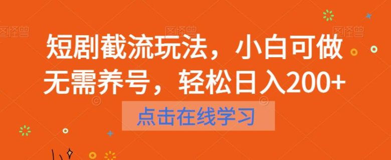 短剧截流玩法，小白可做无需养号，轻松日入200+(轻松赚钱新方法短剧截流玩法详解)