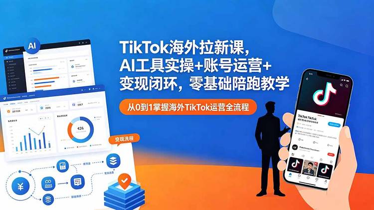 TikTok海外拉新课，AI工具实操+账号运营+变现闭环，零基础陪跑教学