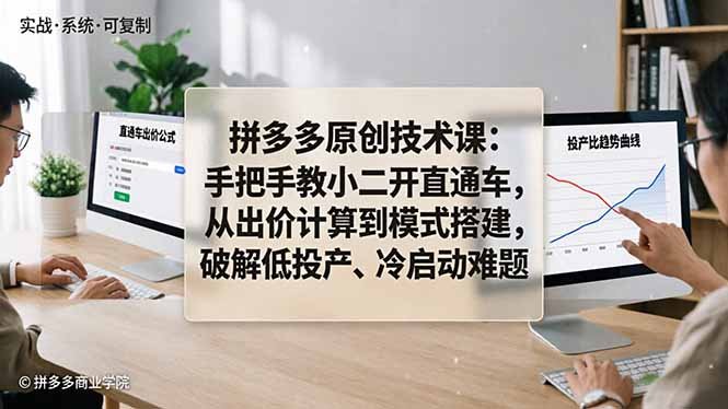 拼多多原创技术课:手把手教小二开直通车,从出价计算到模式搭建,破解低投产、冷启动难题