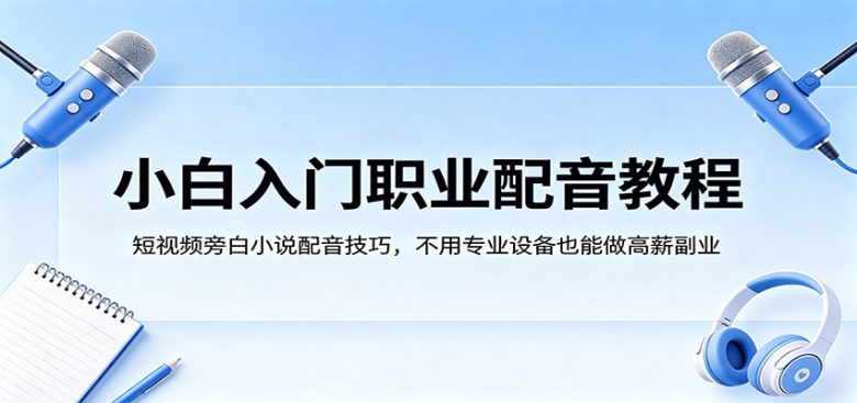 小白入门职业配音教程,短视频旁白小说配音技巧,不用专业设备也能做高薪副业