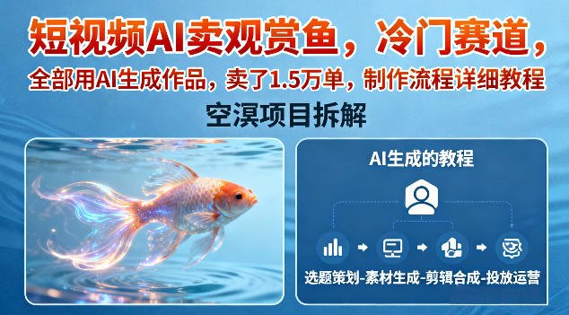短视频AI卖观赏鱼，冷门赛道，全部用AI生成作品，卖了1.5W单，制作流程详细教程