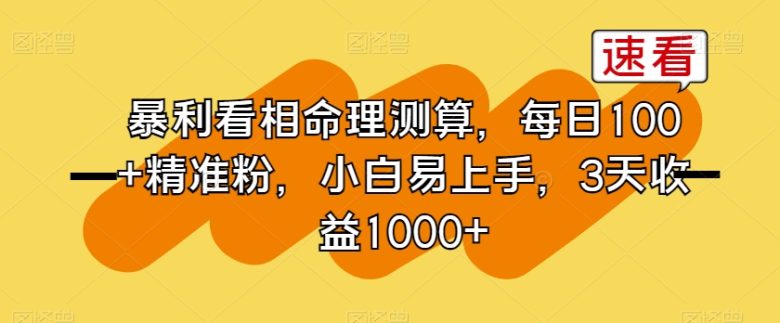 暴利看相命理测算,每日100+精准粉,小白易上手,3天收益1000+【揭秘】 暴利看相命理测算,每日100+精准粉,小白易上手,3天收益1000+【揭秘】