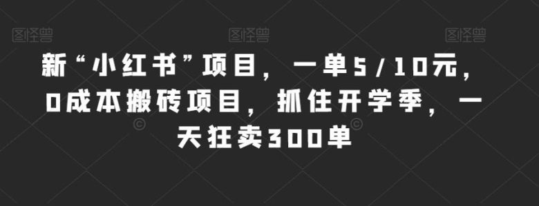 新“小红书”项目,一单5/10元,0成本搬砖项目,抓住开学季,一天狂卖300单【揭秘】(揭秘新“小红书”项目开学季稳赚不赔的搬砖机会)