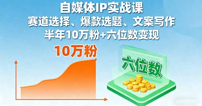 自媒体IP实战课,赛道选择、爆款选题、文案写作,半年10万粉+六位数变现
