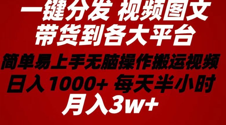 2024年 一键分发带货图文视频  简单易上手 无脑赚收益 每天半小时日入1…