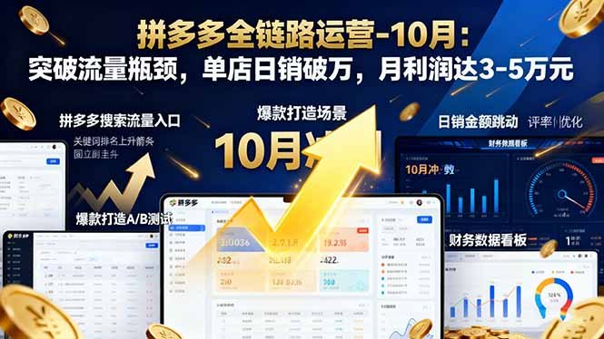 拼多多全链路运营-10月：突破流量瓶颈，单店日销破万，月利润达3-5万元