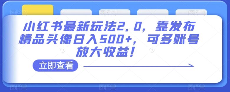 小红书最新玩法2.0,靠发布精品头像日入500+,可多账号放大收益!【揭秘】(揭秘小红书新玩法发布精品头像实现日入500+)
