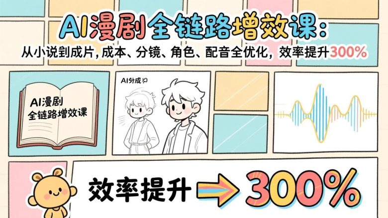 AI漫剧全链路增效课：从小说到成片，成本、分镜、角色、配音全优化，效率提升300%
