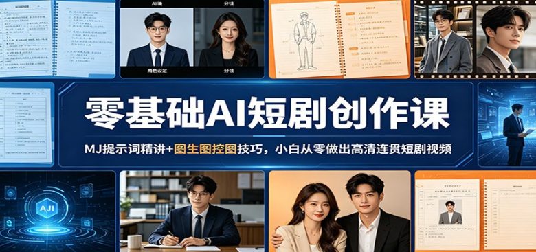 零基础AI短剧创作课:MJ提示词精讲+图生图控图技巧,小白从零做出高清连贯短剧视频