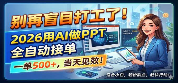 别再盲目打工了！2026用AI做PPT全自动接单，一单5张+，当天见效！