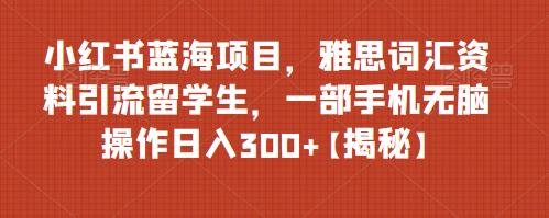小红书蓝海项目，雅思词汇资料引流留学生，一部手机无脑操作日入300+【揭秘】(《小红书蓝海项目利用雅思资料引流留学生，一部手机无脑操作日入300+》)