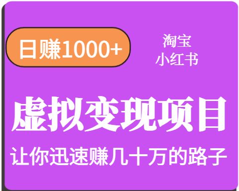 淘宝OR小红书虚拟变现,日赚1000+,多账号操作年收入几十W不等