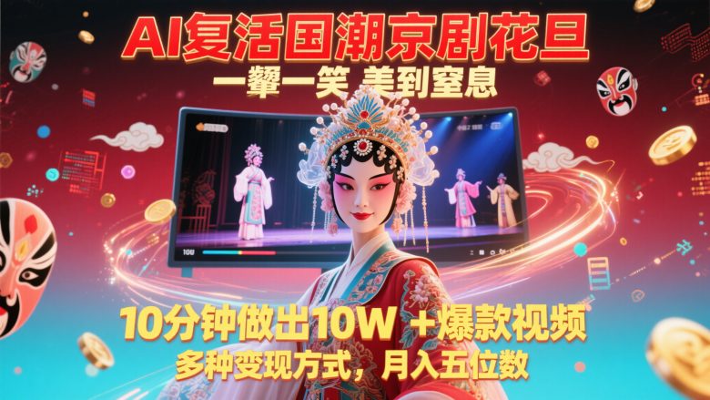 AI复活国潮京剧花旦,一颦一笑美到窒息,10分钟做出10W+爆款视频,多种变现方式