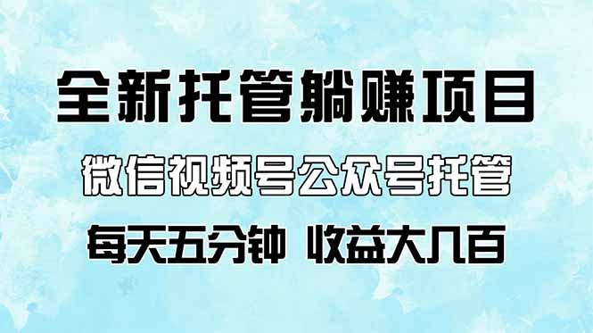 全新托管躺赚项目,微信视频号公众号托管代运营,每天五分钟,收益大几百