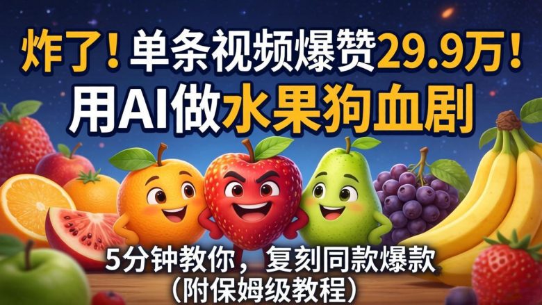 炸了！单条视频爆赞 29.9 万！用 AI 做水果狗血剧，5 分钟教你，复刻同款爆款（附保姆级教程）