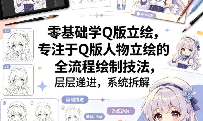 零基础学Q版立绘，专注于Q版人物立绘的全流程绘制技法，层层递进，系统拆解
