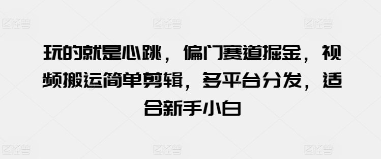 玩的就是心跳，偏门赛道掘金，视频搬运简单剪辑，多平台分发，适合新手小白