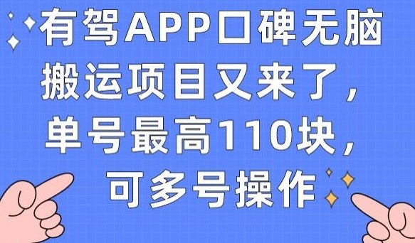 有驾APP口碑无脑搬运项目又来了，单号最高110块，可多号操作(掌握有驾APP口碑无脑搬运项目，轻松赚取额外收入)