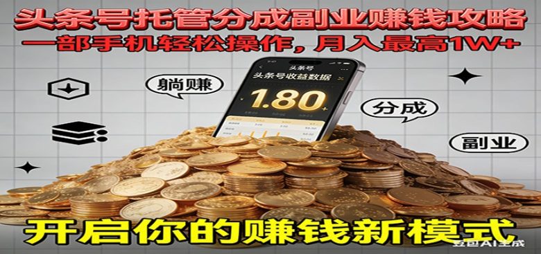 全程托管今日头条,一部手机就可以开干,最高躺赚1W+