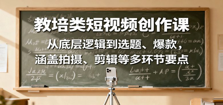 教培类短视频创作课：从底层逻辑到选题、爆款，涵盖拍摄、剪辑等多环节要点
