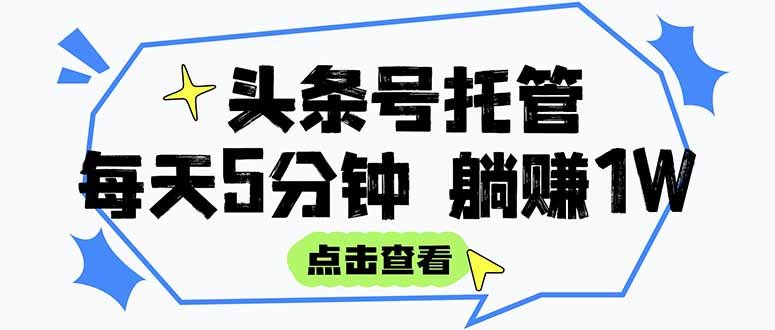 【头条号托管 】我提供视频和文章,你每天5分钟发布,月入3000-5000+,…