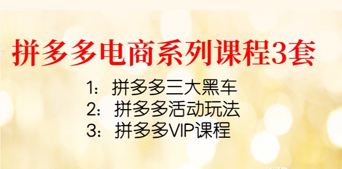 拼多多电商系列课程3套:拼多多三大黑车+拼多多活动玩法+拼多多VIP课程(拼多多电商系列课程掌握三大黑车与活动玩法,助力商家提升业绩) 拼多多电商系列课程3套:拼多多三大黑车+拼多多活动玩法+拼多多VIP课程(拼多多电商系列课程掌握三大黑车与活动玩法,助力商家提升业绩)