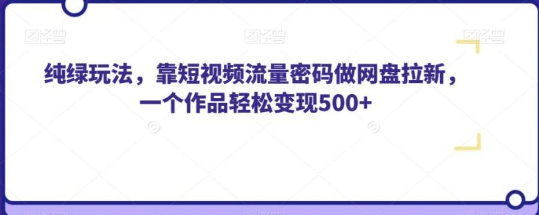 纯绿玩法，靠短视频流量密码做网盘拉新，一个作品轻松变现500+【揭秘】(揭秘如何利用短视频流量密码做网盘拉新实现轻松变现)