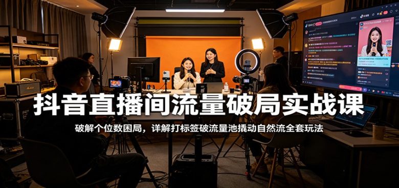 抖音直播间流量破局实战课:破解个位数困局,详解打标签破流量池撬动自然流全套玩法