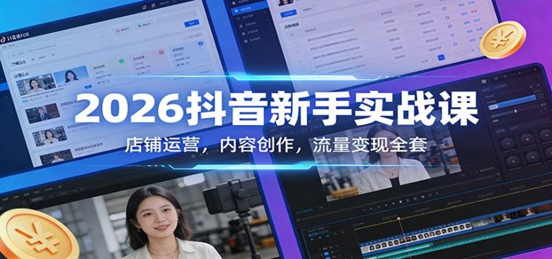 2026抖音新手实战课:店铺运营,内容创作,流量变现全套