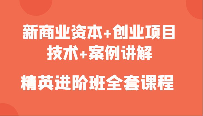 新商业资本+创业项目，技术+案例讲解，精英进阶班全套课程(深度解析新商业资本与创业项目，助力创业者精英进阶)