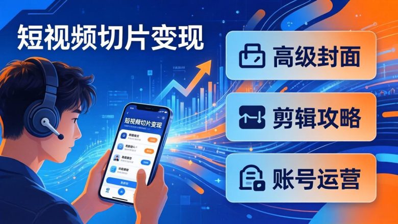 短视频切片变现速成班2.0：高级封面+剪辑攻略+账号运营，0基础小白快速入局副业