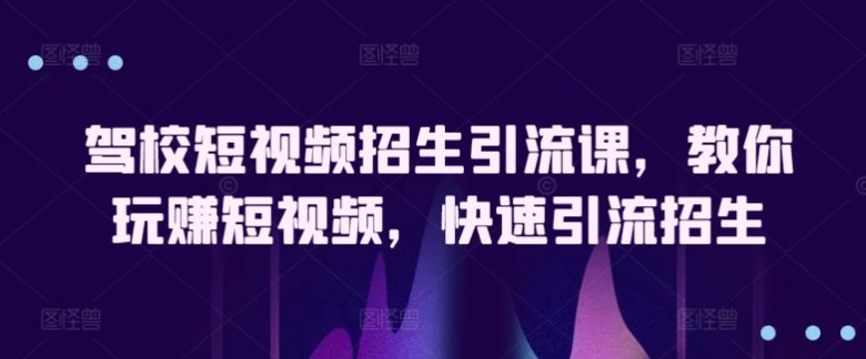 驾校短视频招生引流课,教你玩赚短视频,快速引流招生