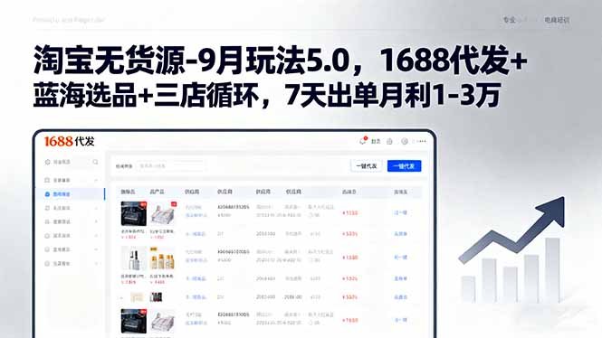 淘宝无货源-9月玩法5.0,1688代发+蓝海选品+三店循环,7天出单月利1-3万
