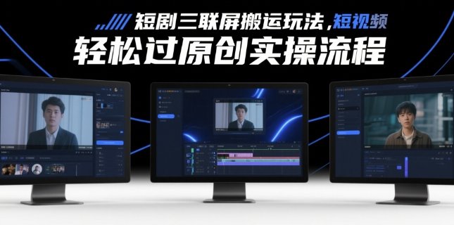 短剧三联屏搬运玩法，短剧搬运轻松过原创实操流程