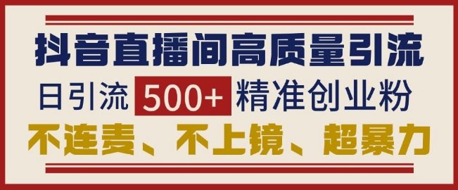 抖音直播间引流创业粉,无需连麦、不用上镜、超暴力,日引流500+高质量精准创业粉