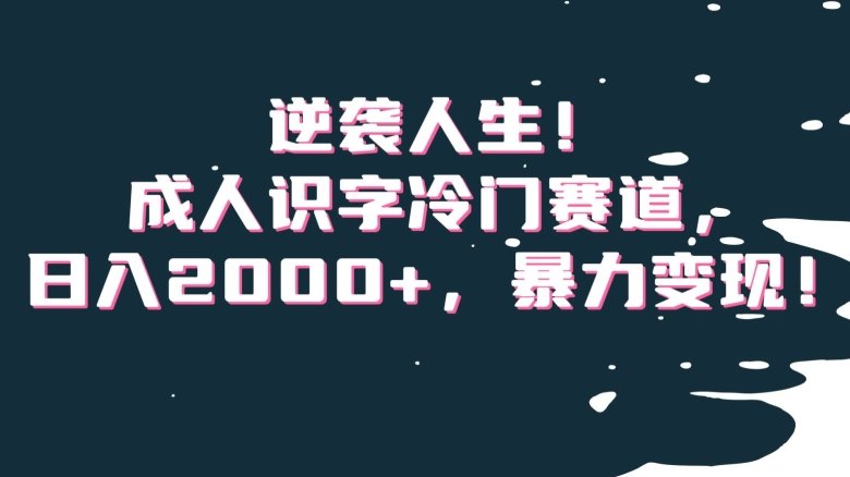 逆袭人生!成人识字冷门赛道,日入2000+,暴力变现!【揭秘】 逆袭人生!成人识字冷门赛道,日入2000+,暴力变现!【揭秘】