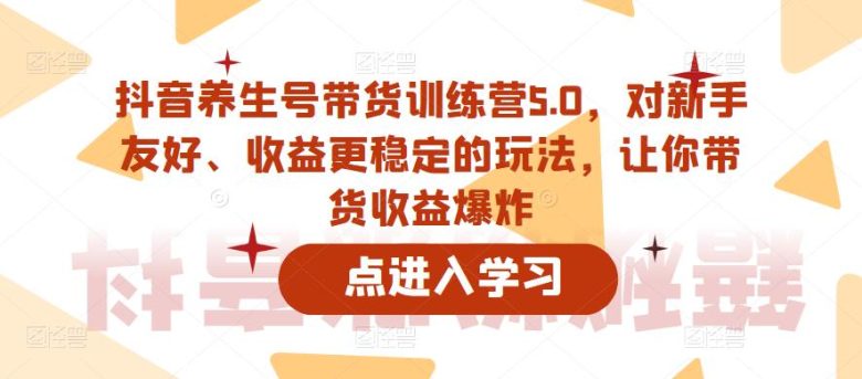抖音养生号带货训练营5.0，对新手友好、收益更稳定的玩法，让你带货收益爆炸(抖音养生号带货训练营5.0新手友好、收益稳定的带货新玩法)