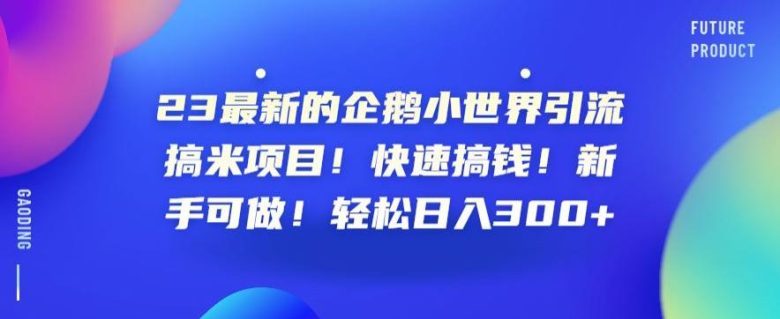 23最新的企鹅小世界引流搞米项目!快速搞钱!新手可做!轻松日入300+【揭秘】(探索QQ小世界一个新的引流搞米机会)