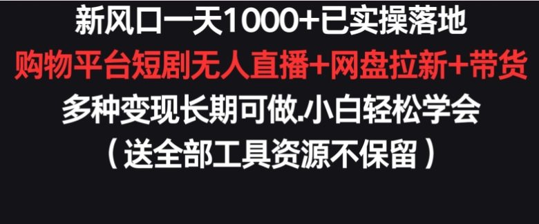 新风口一天1000+已实操落地购物平台短剧无人直播+网盘拉新+带货多种变现长期可做 新风口一天1000+已实操落地购物平台短剧无人直播+网盘拉新+带货多种变现长期可做