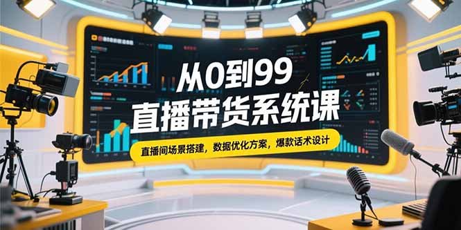 从0到99直播带货系统课,直播间场景搭建,数据优化方案,爆款话术设计
