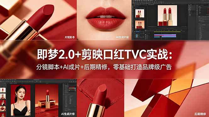 即梦2.0+剪映口红TVC实战：分镜脚本+AI成片+后期精修，零基础打造品牌级广告