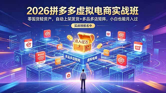 2026拼多多虚拟电商实战班:零囤货轻资产,自动上架发货+多品多店矩阵,小白也能月入过万